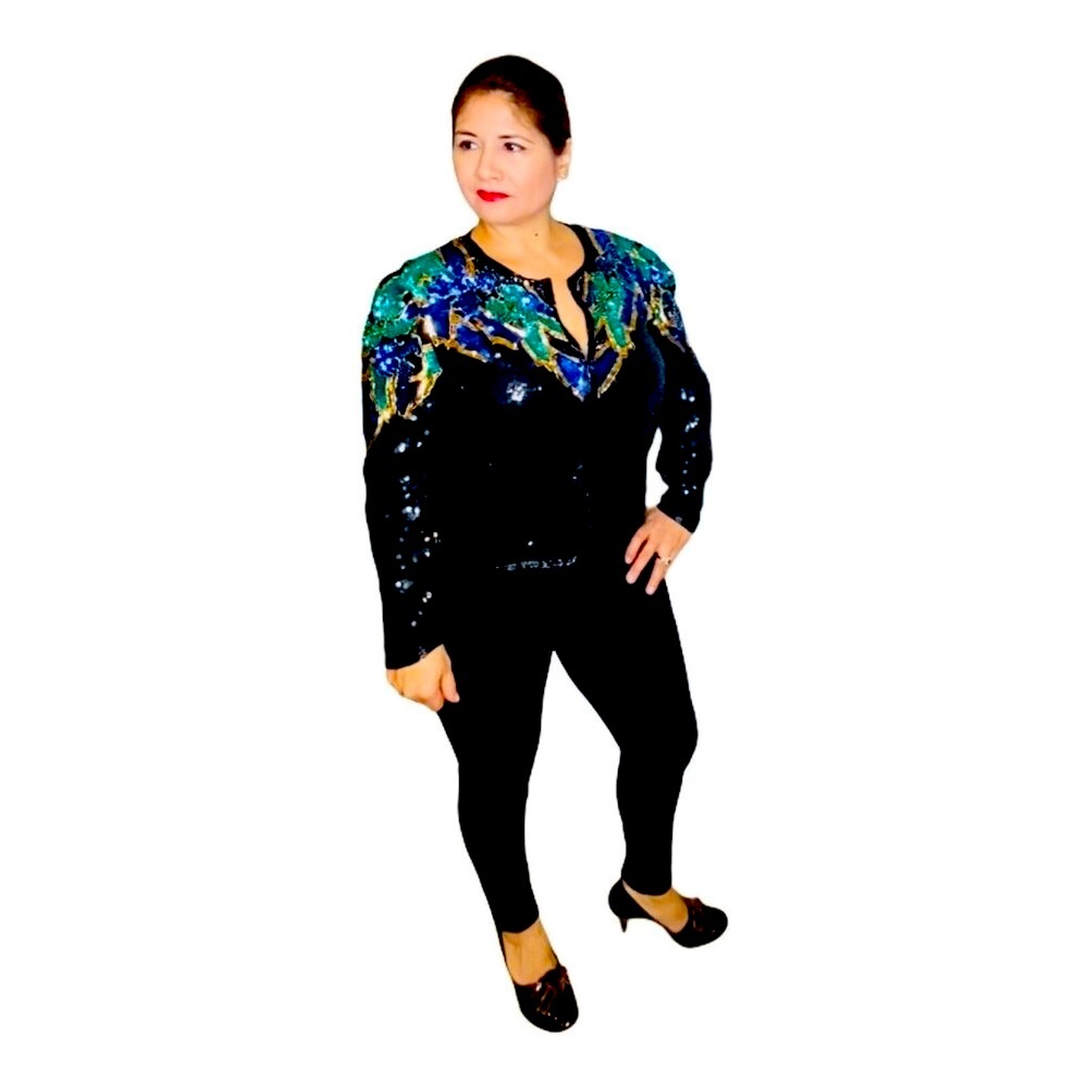 Stenay Vintage Silk Beded Sequins and Crystals Evening Formal Blazer 100% Silk